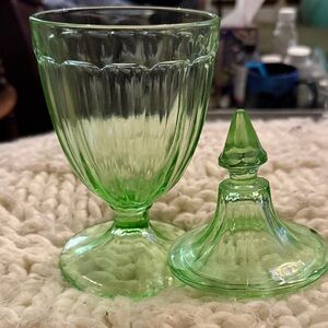 Elegant Green Glass Art Goblet with Lid NOT URANIUM